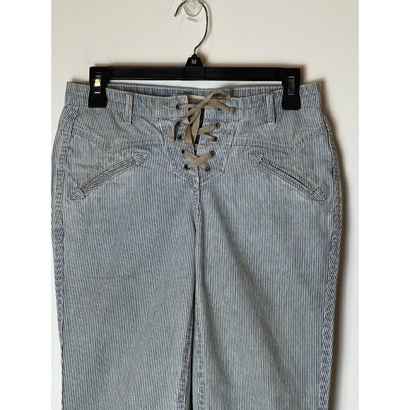 Ulla Johnson Blue And White Patria Striped Lace Up Cropped Jeans Size 0 - Picture 4 of 9